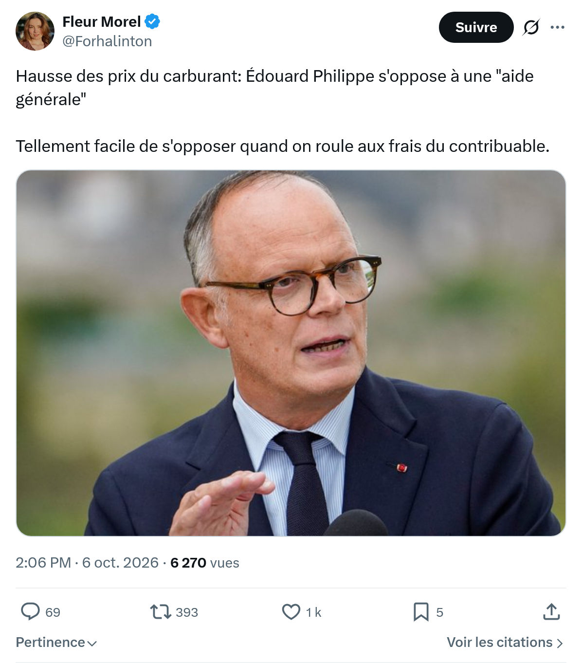 Fleur Morel: Hausse des prix du carburant...