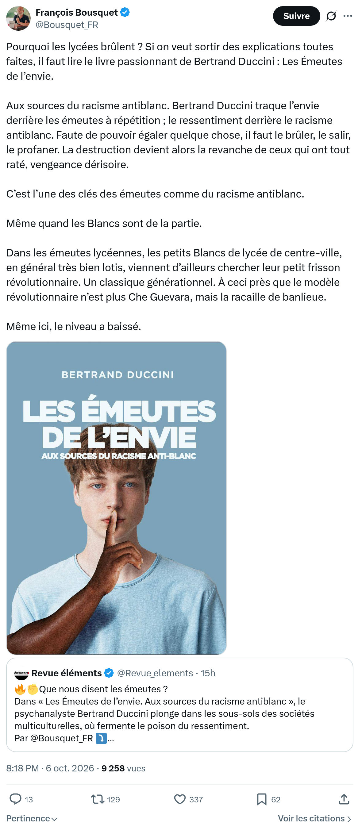 François Bousquet: Pourquoi les lycées brûlent...