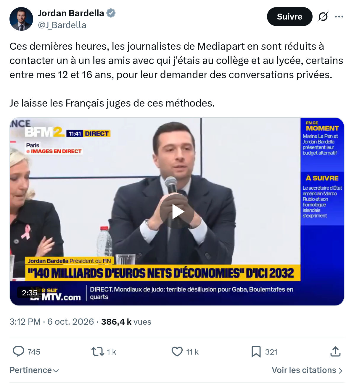 Jordan Bardella: Ces dernières heures...