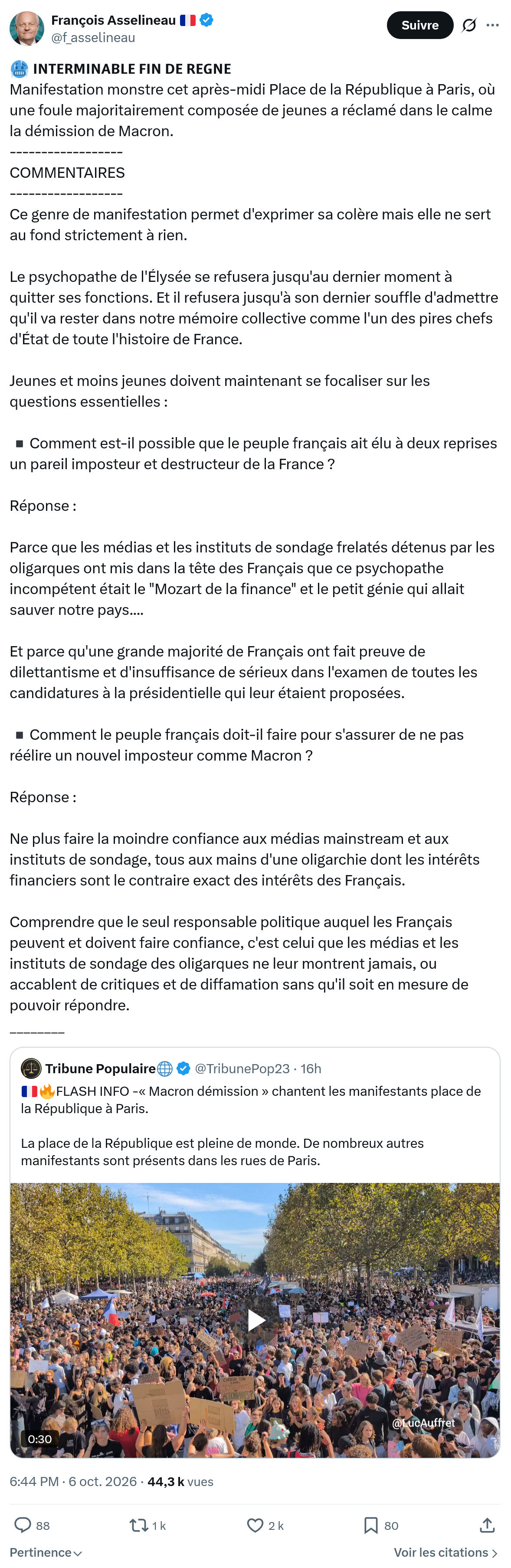 Francois Asselineau: 𝗜𝗡𝗧𝗘𝗥𝗠𝗜𝗡𝗔𝗕𝗟𝗘 𝗙𝗜𝗡 𝗗𝗘 𝗥𝗘𝗚𝗡𝗘...