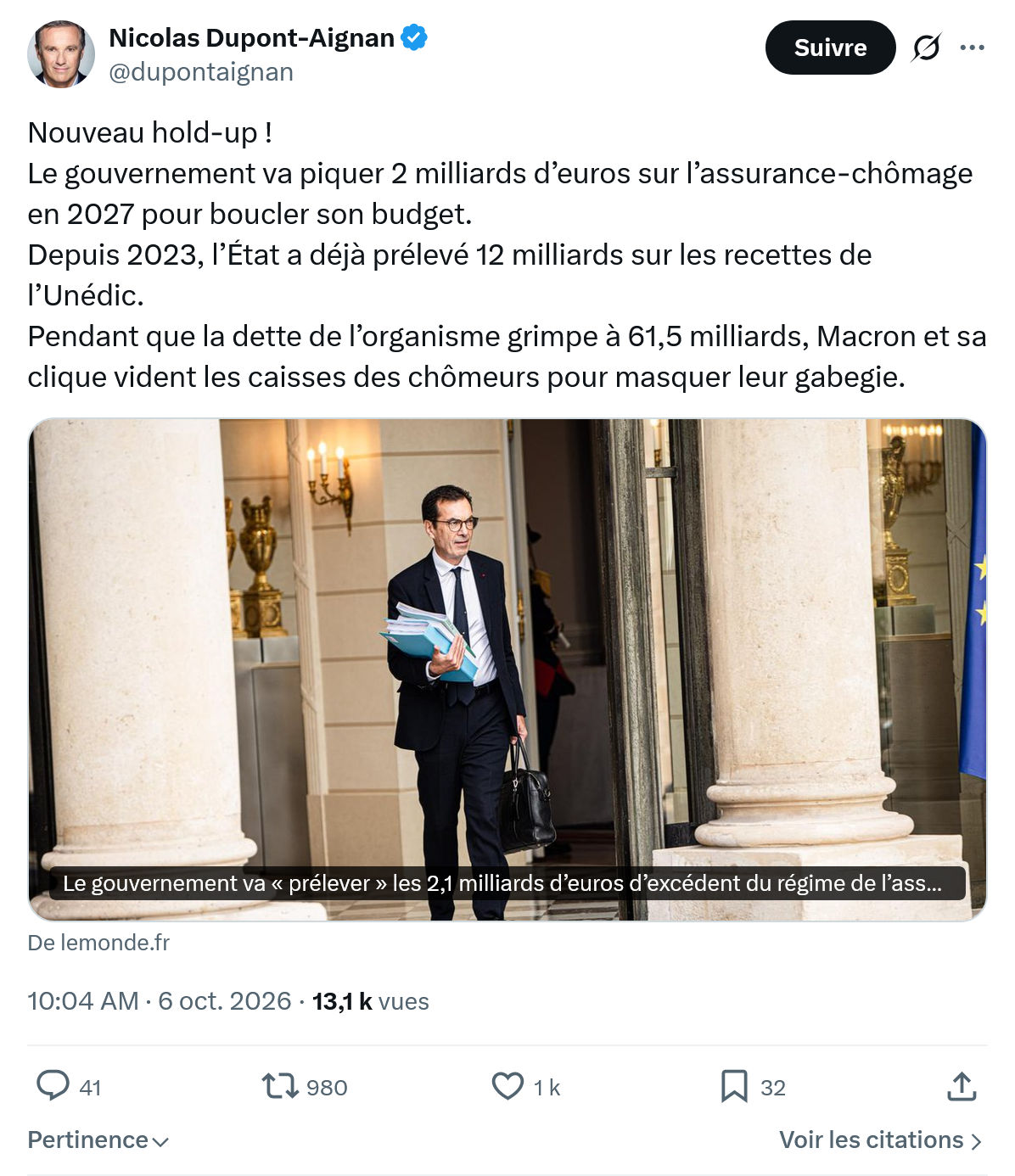 Nicolas Dupont-Aignan: Nouveau hold-up...