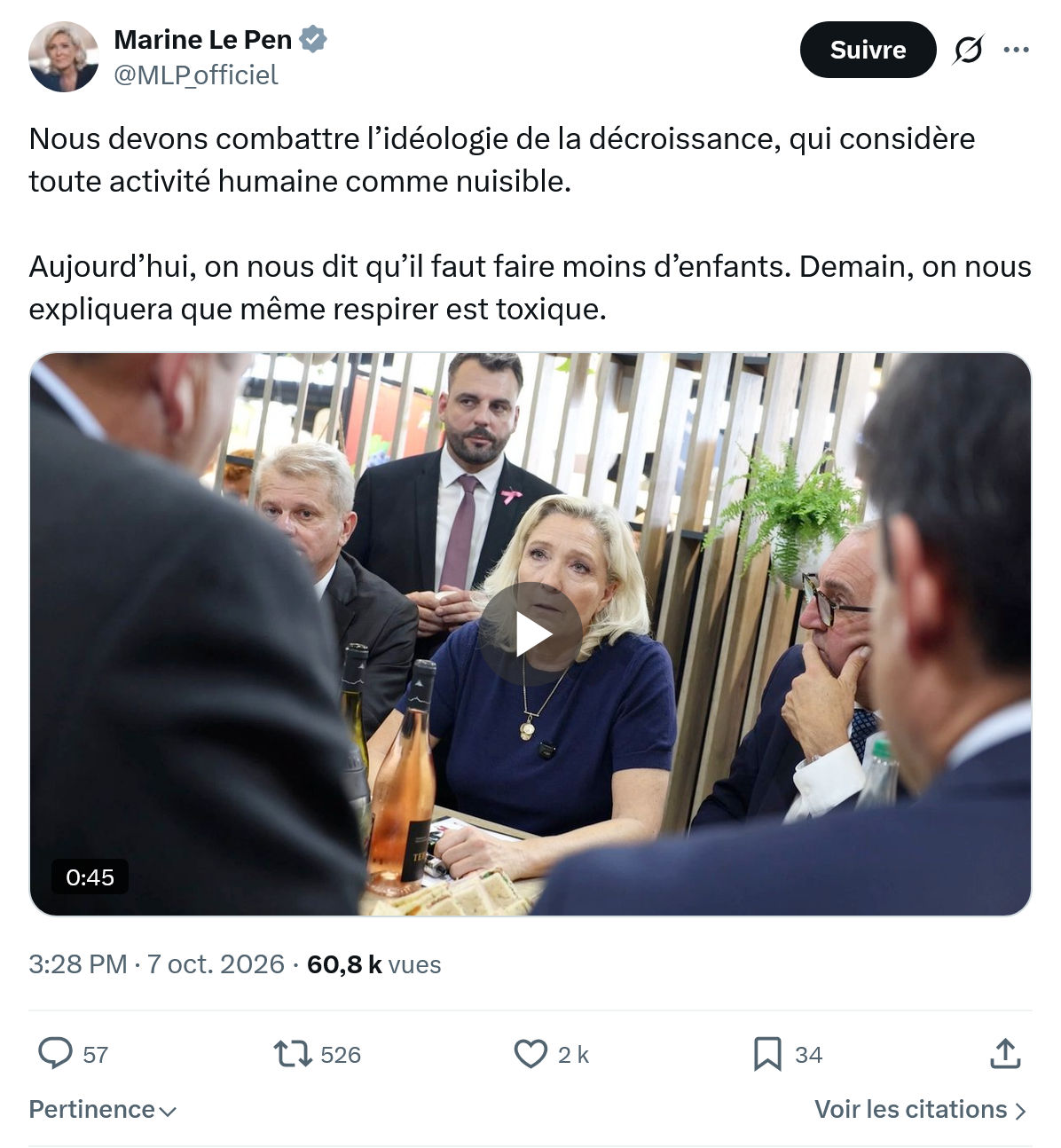 Marine Le Pen: Nous devons combattre l’idéologie...
