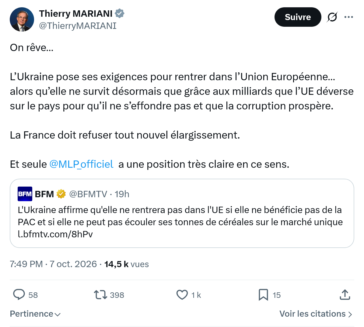 Thierry Mariani: L’Ukraine pose ses exigences...