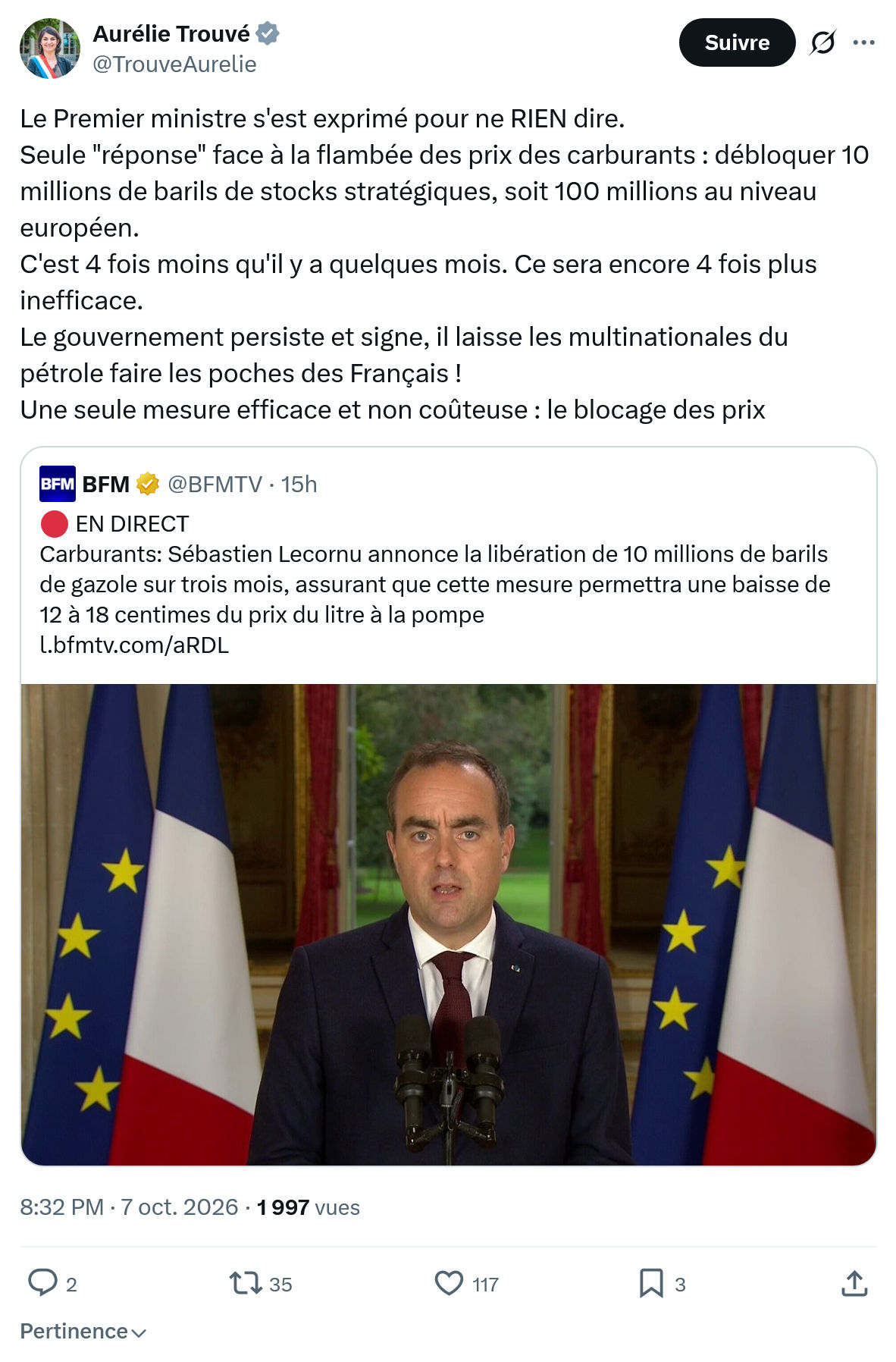 Aurélie Trouvé: Le Premier ministre s'est exprimé...