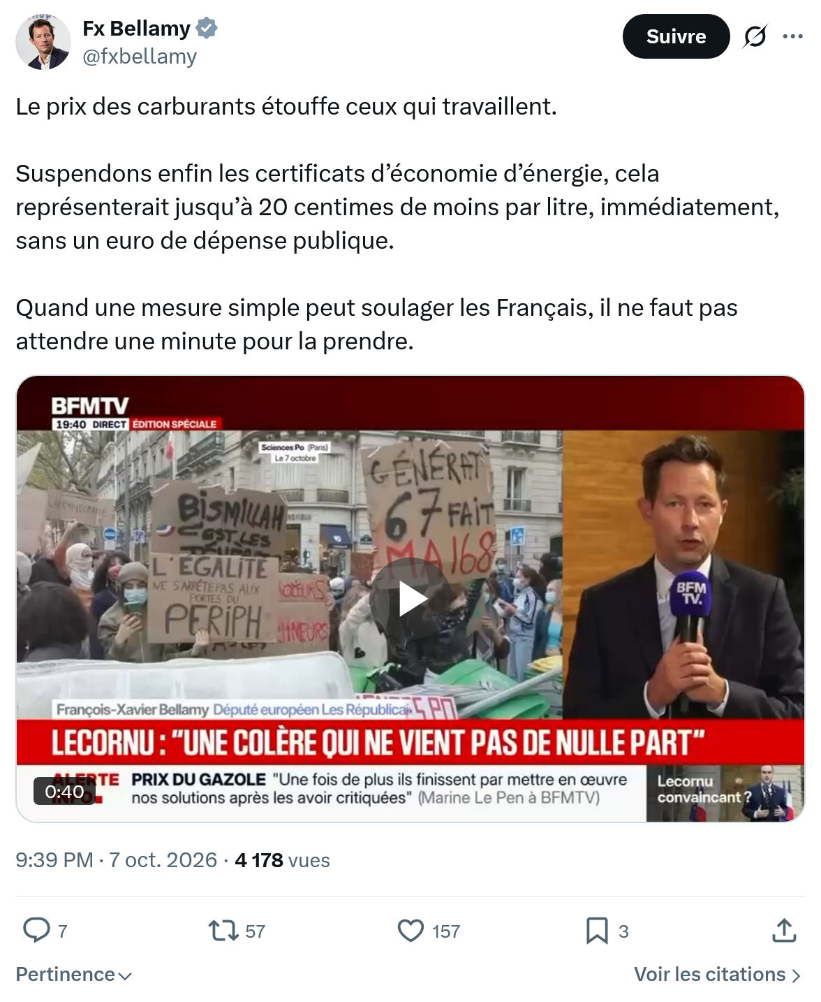 Fx Bellamy: Le prix des carburants...