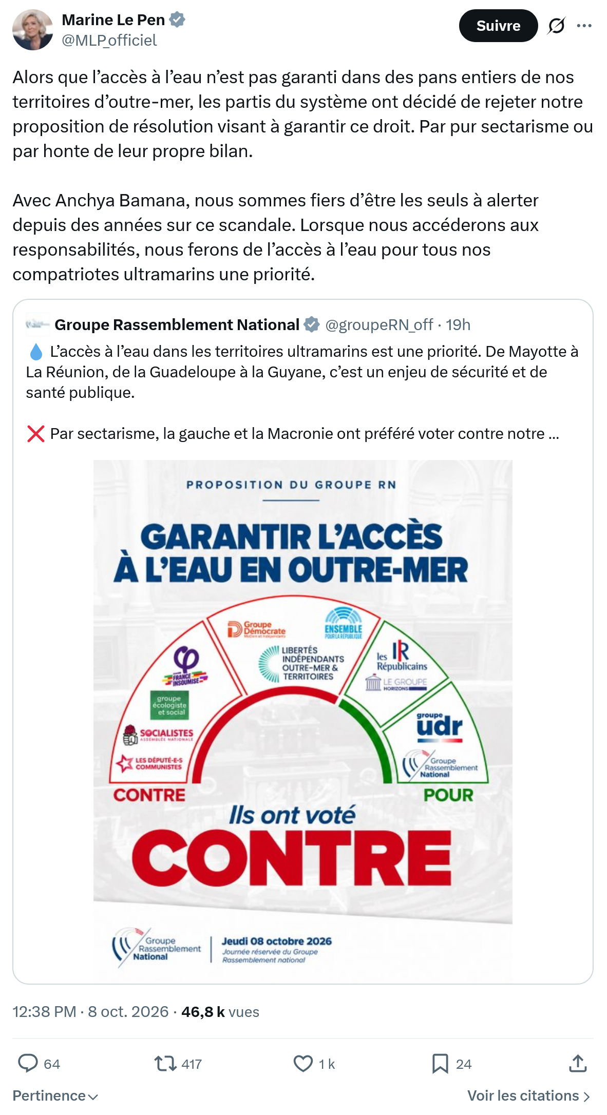Marine Le Pen: Alors que l’accès à l’eau...