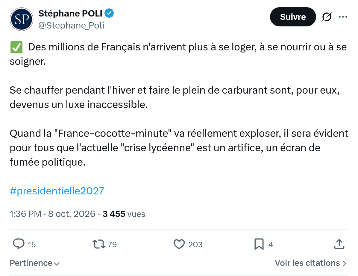Stephane Poli: Des millions de Français...