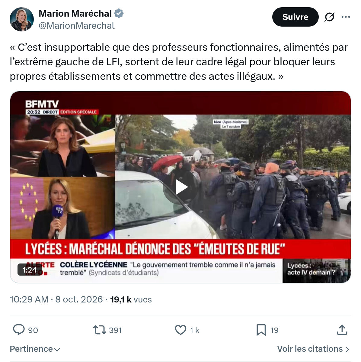 Marion Maréchal- Le Pen: « C’est insupportable...