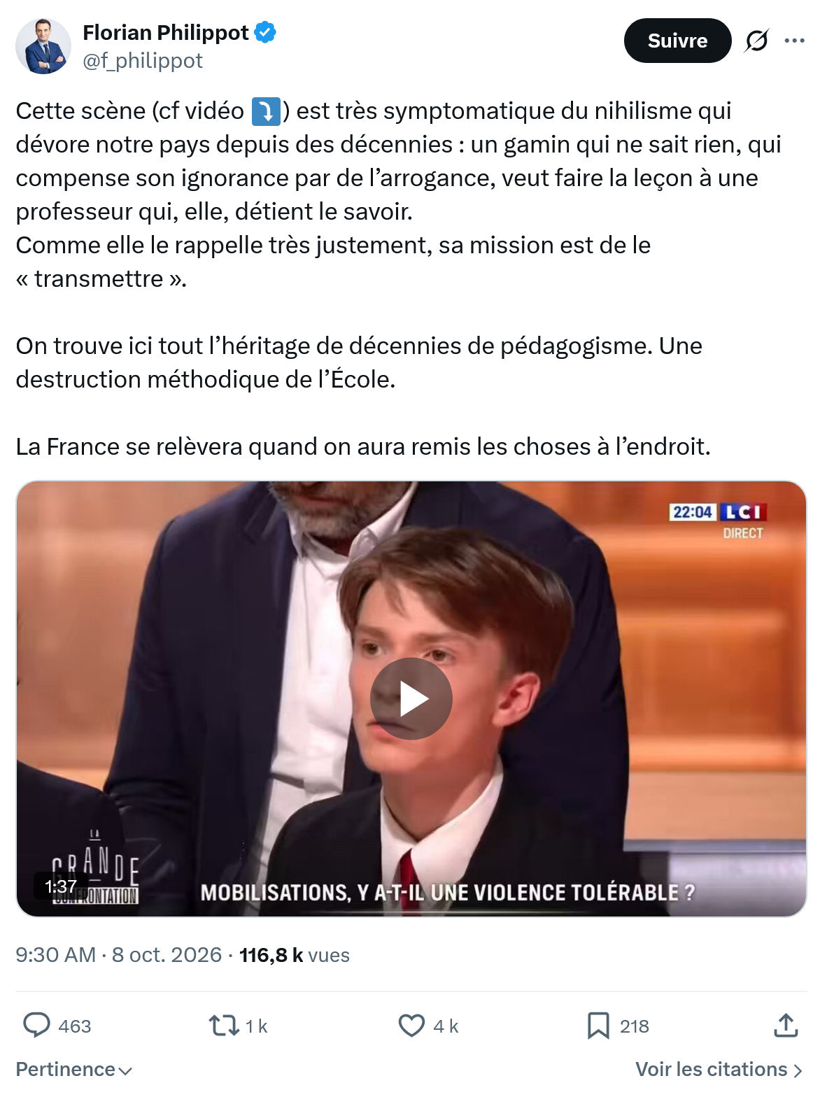Florian Philippot: Cette scène (cf vidéo ⤵️) est...