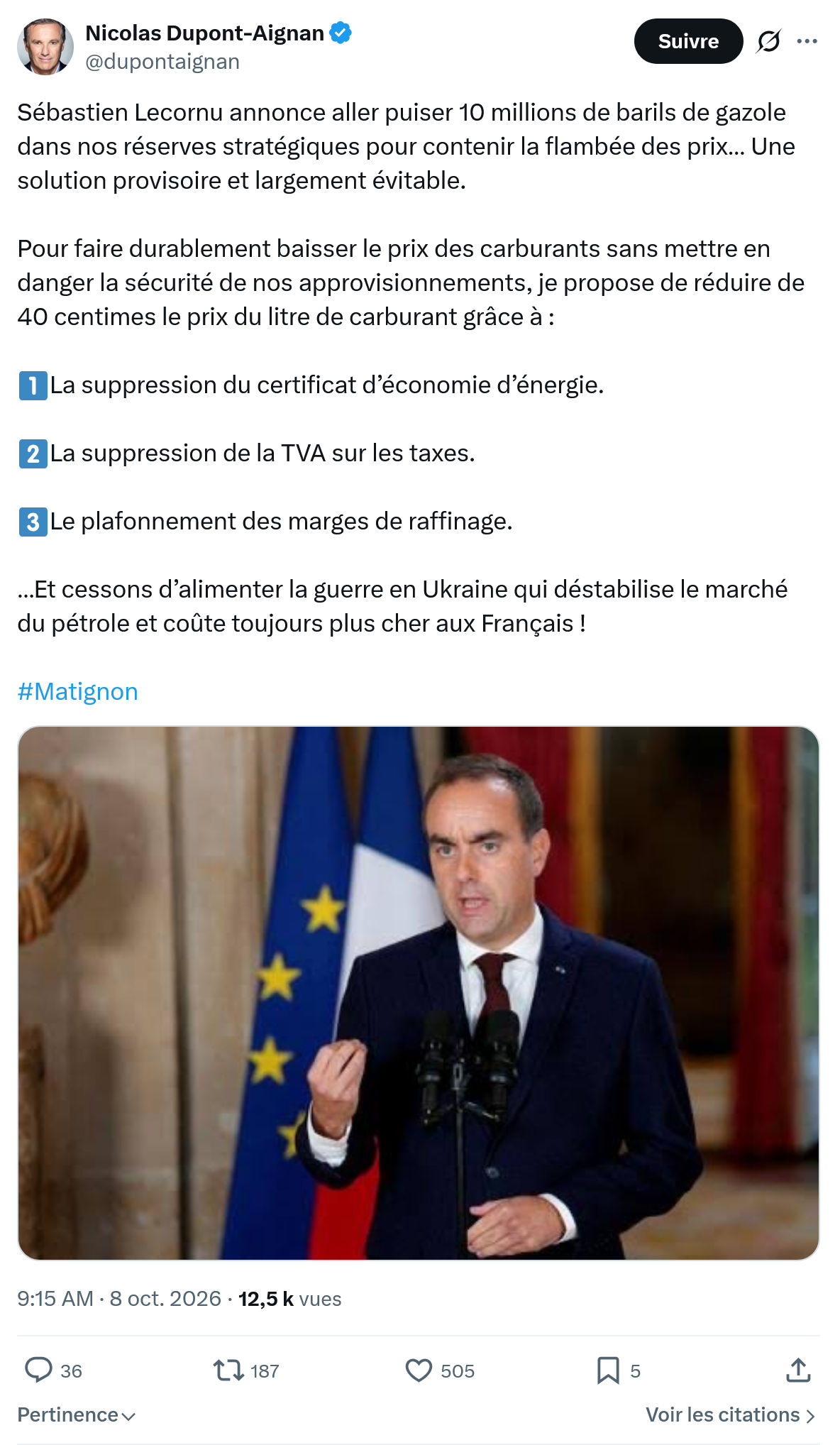 Nicolas Dupont-Aignan: Sébastien Lecornu annonce...