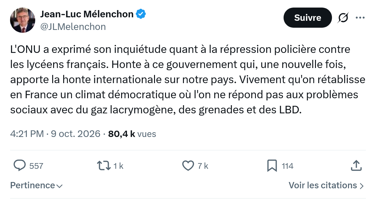 Jean-Luc Mélenchon: L'ONU a exprimé son inquiétude...