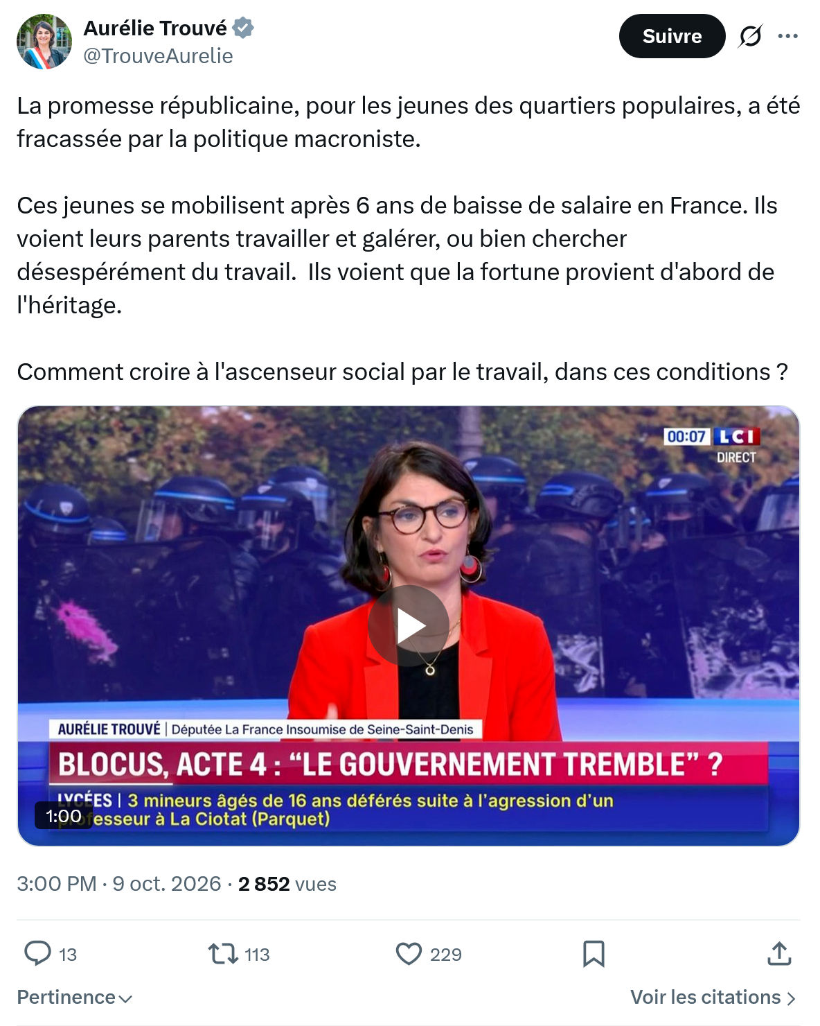 Aurélie Trouvé: La promesse républicaine...