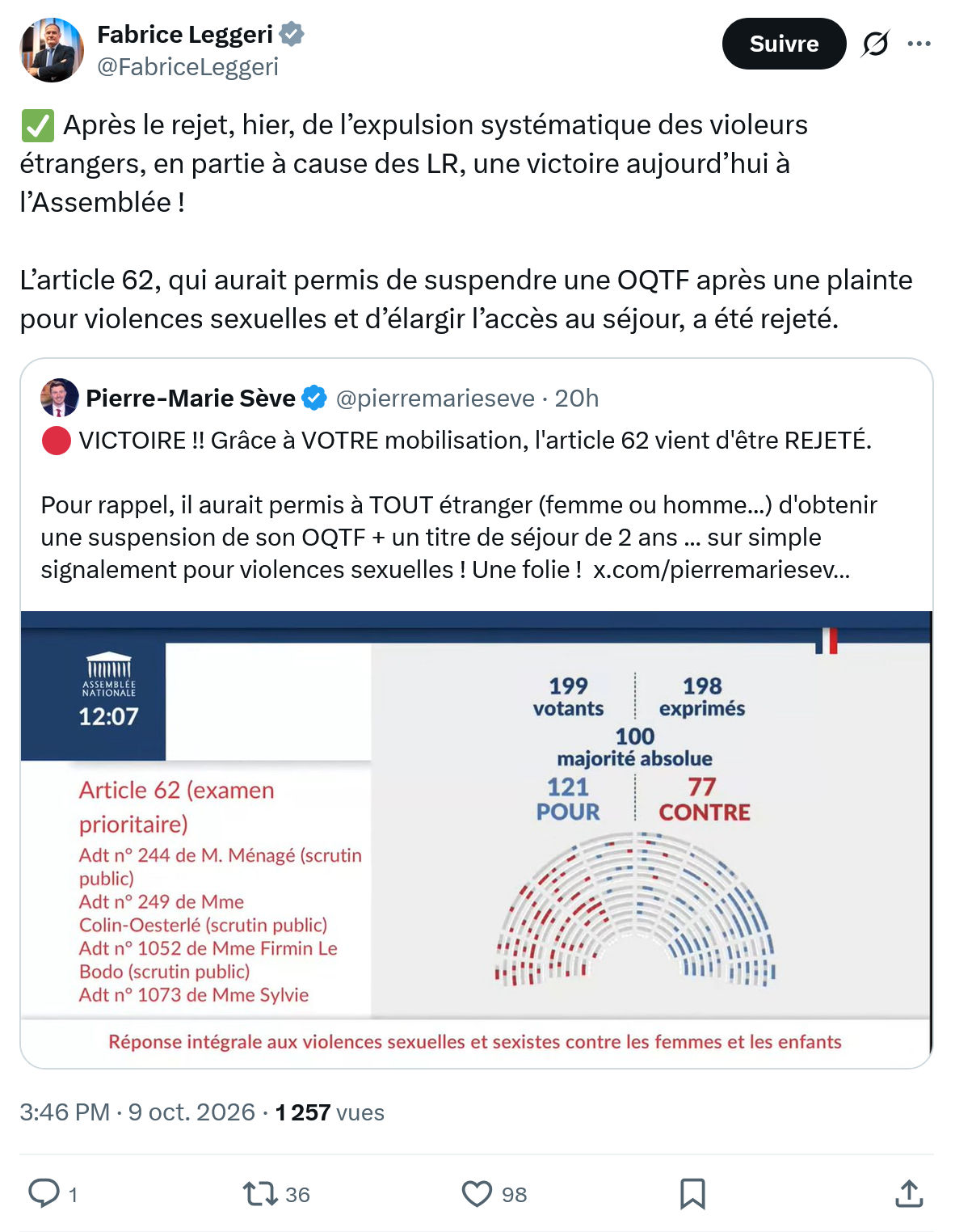 Fabrice Leggeri: Après le rejet, hier, de l’expulsion...