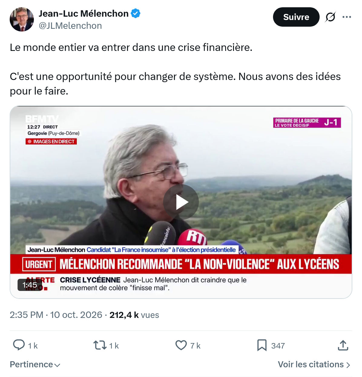 Jean-Luc Mélenchon: Le monde entier va entrer...