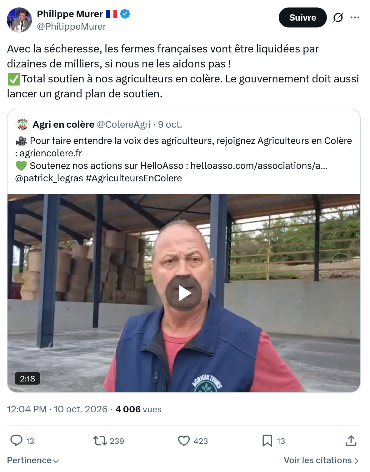 Philippe Murer: Avec la sécheresse, les fermes...