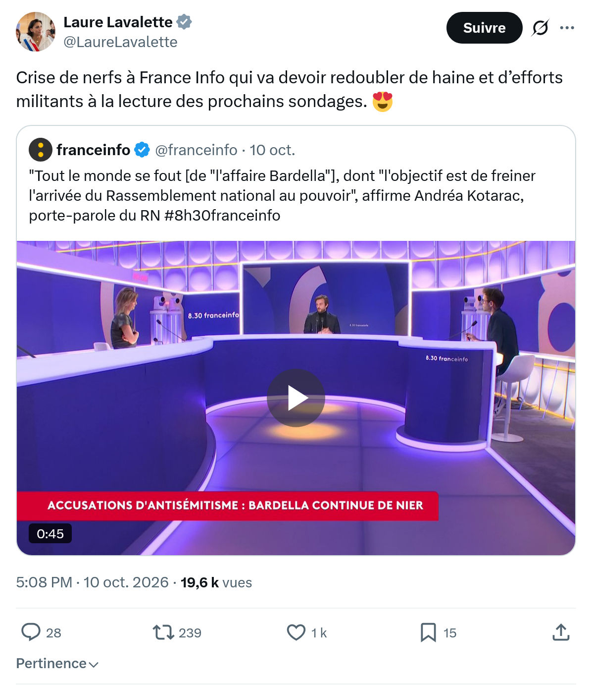 Laure Lavalette: Crise de nerfs à France...