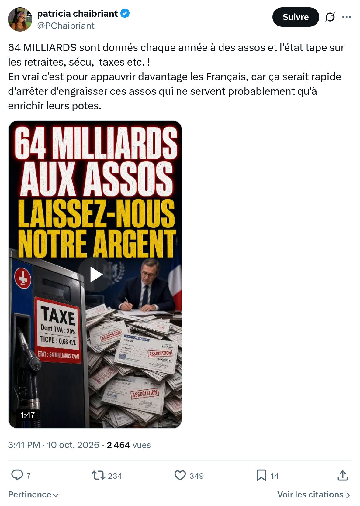 Patricia Chaibriant: 64 MILLIARDS sont donnés...