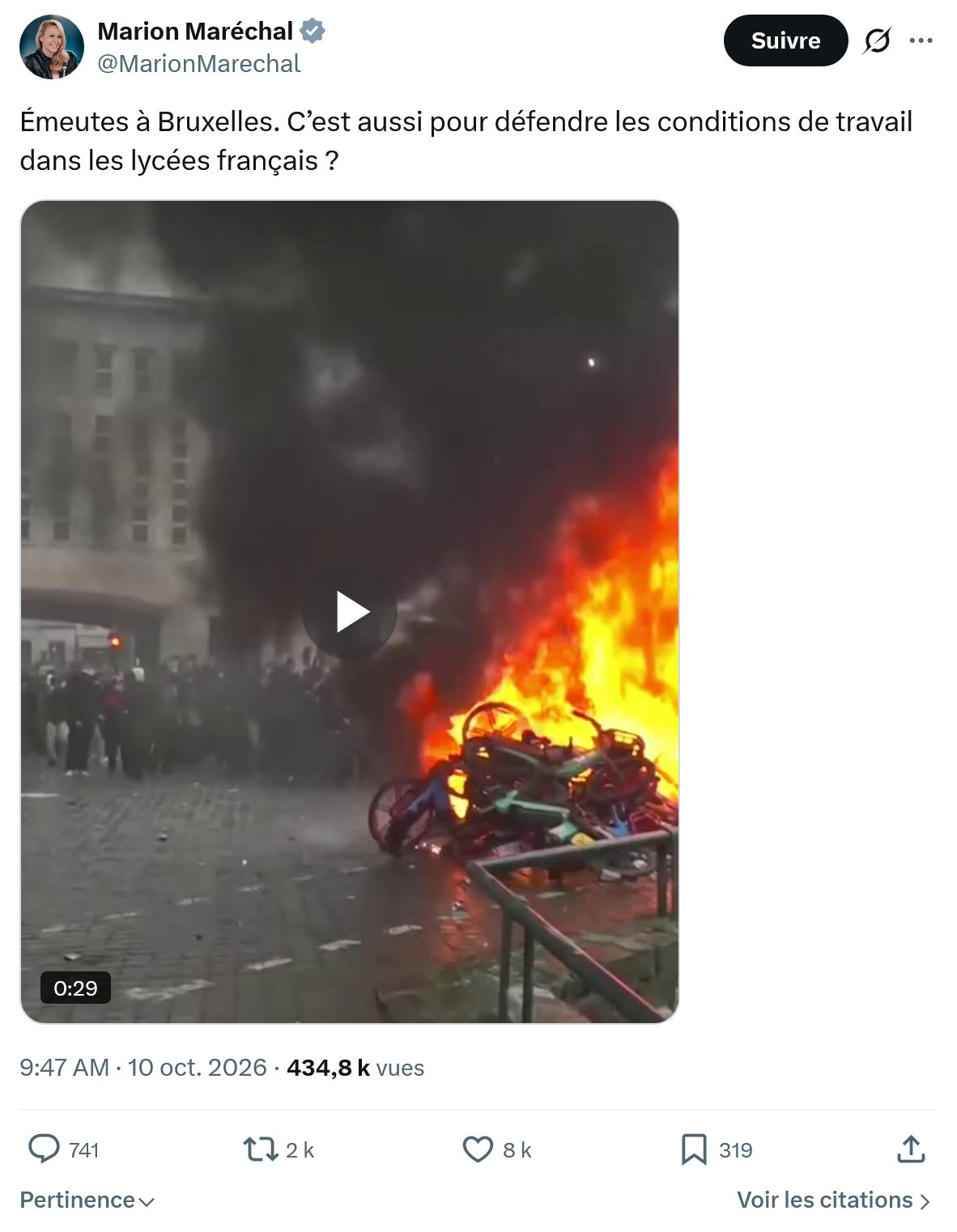 Marion Maréchal- Le Pen: Émeutes à Bruxelles. C’est...