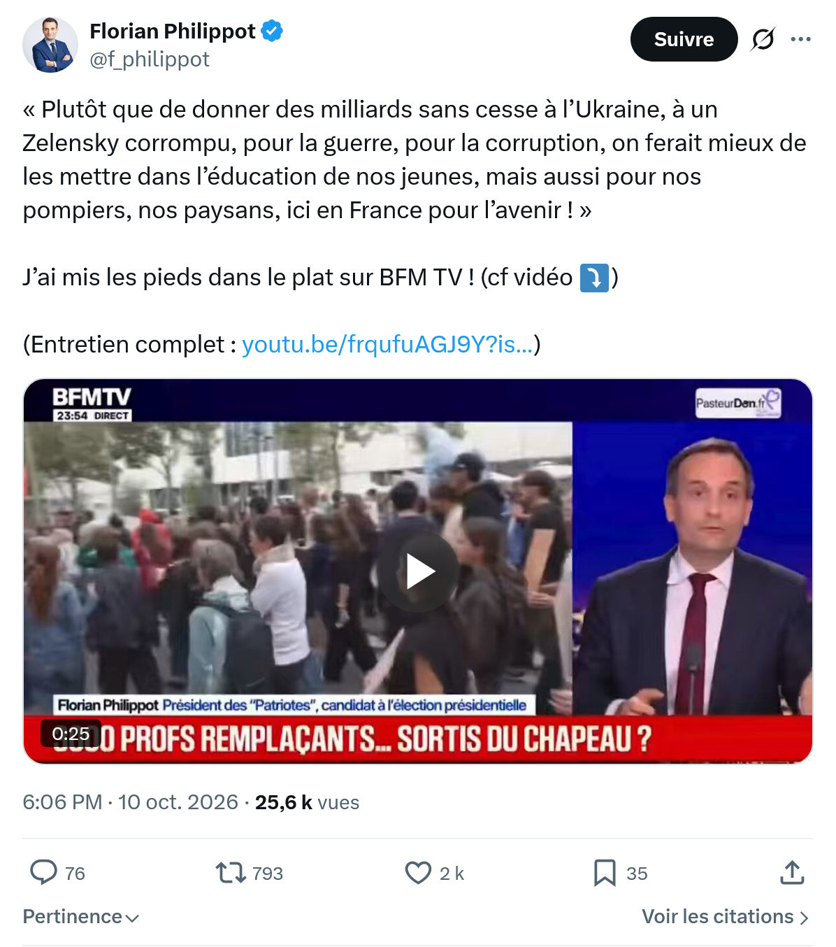 Florian Philippot: « Plutôt que de donner...