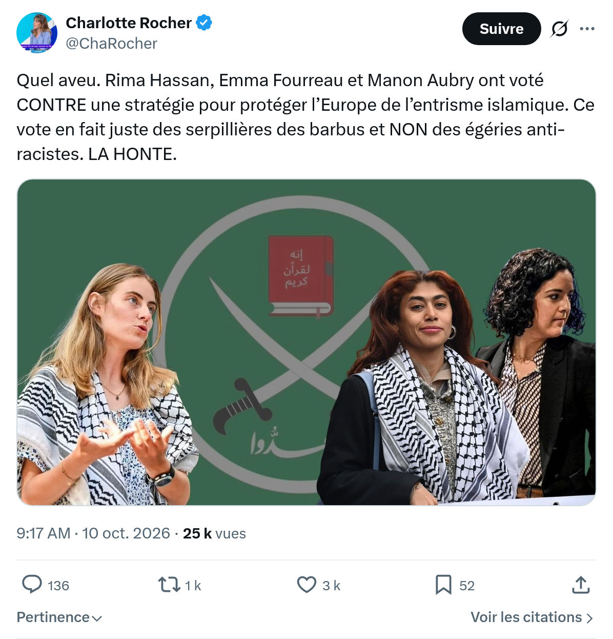 Charlotte Rocher: Quel aveu. Rima Hassan...