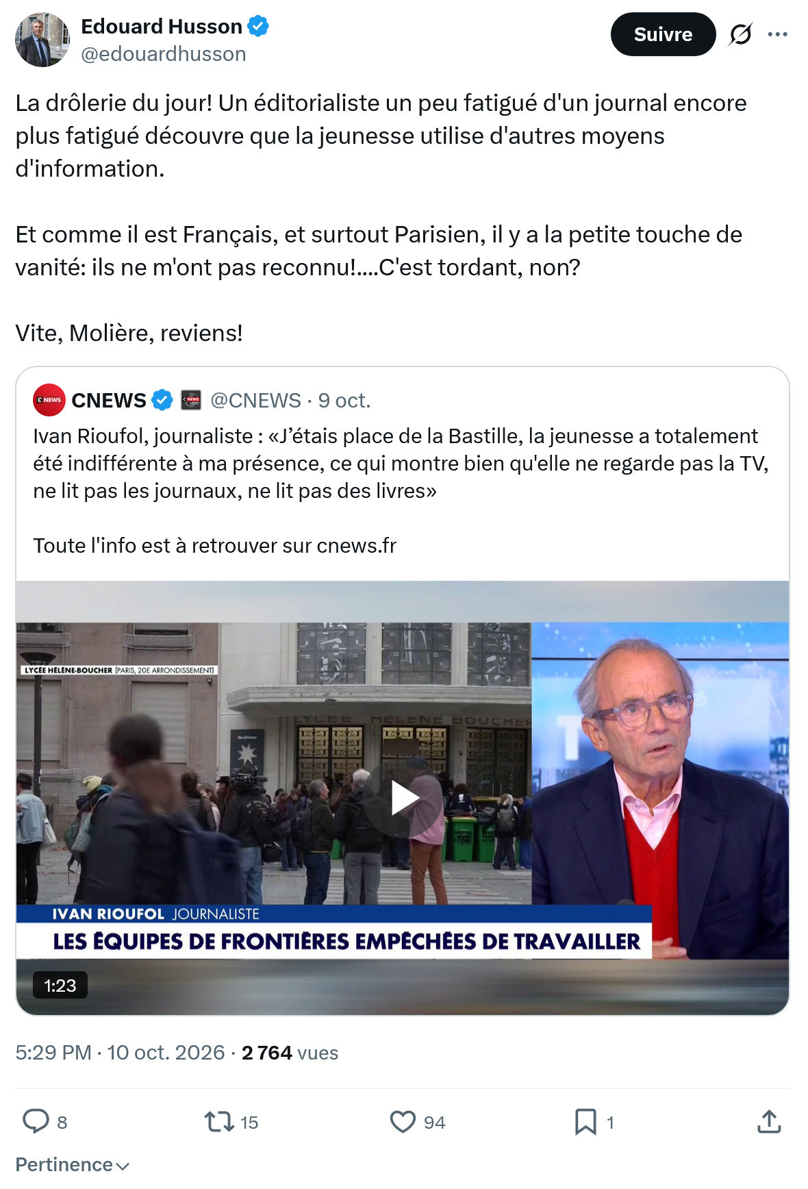 Édouard Husson: La drôlerie du jour! Un éditorialiste...