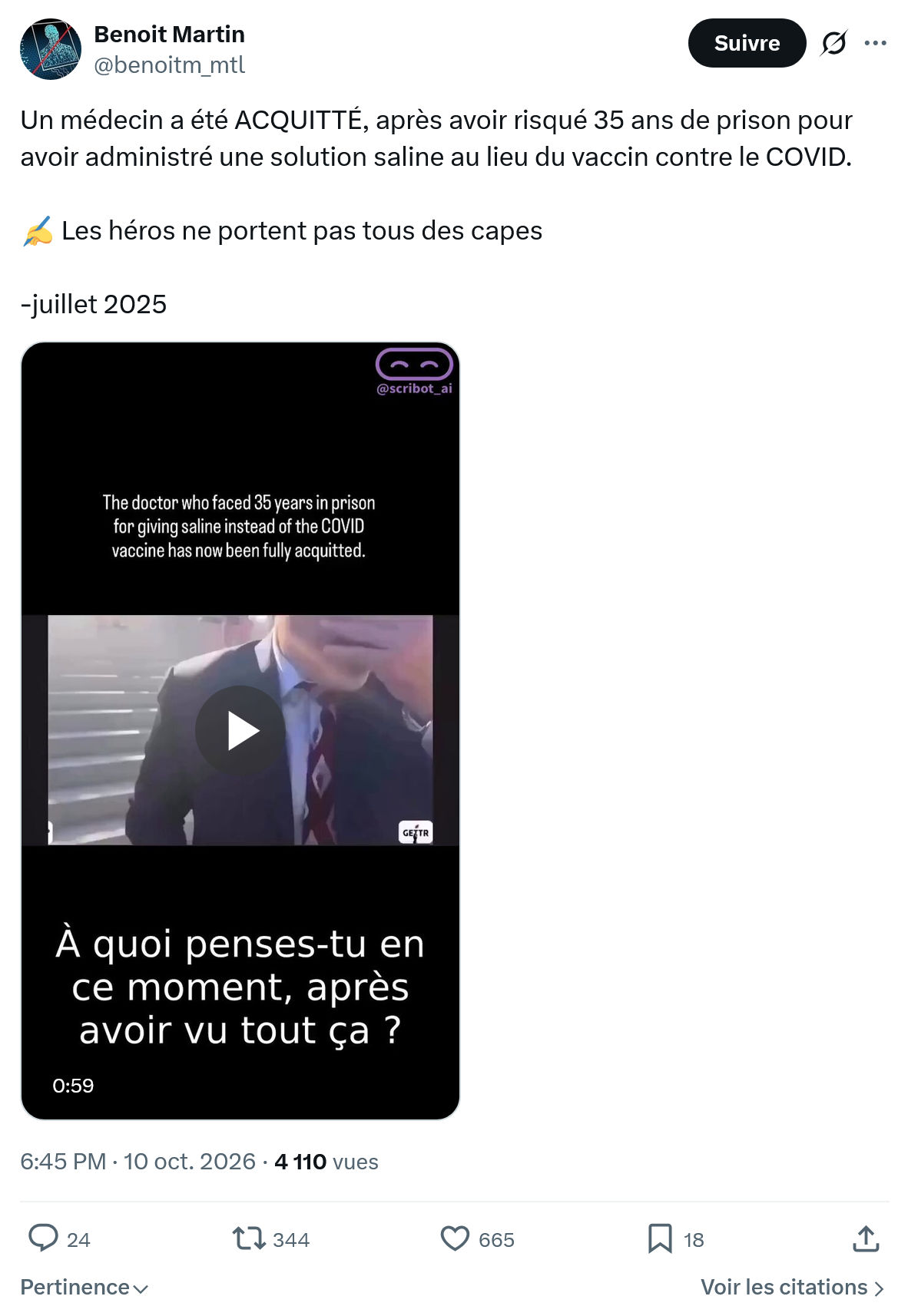 Benoît Martin: Un médecin a été ACQUITTÉ...
