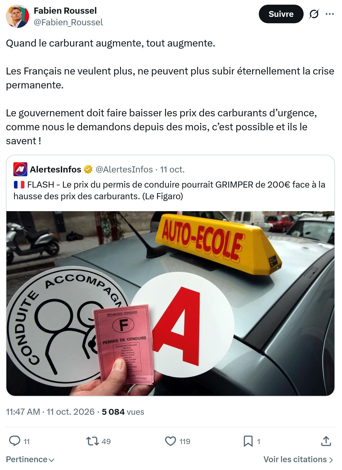 Fabien Roussel: Quand le carburant augmente...