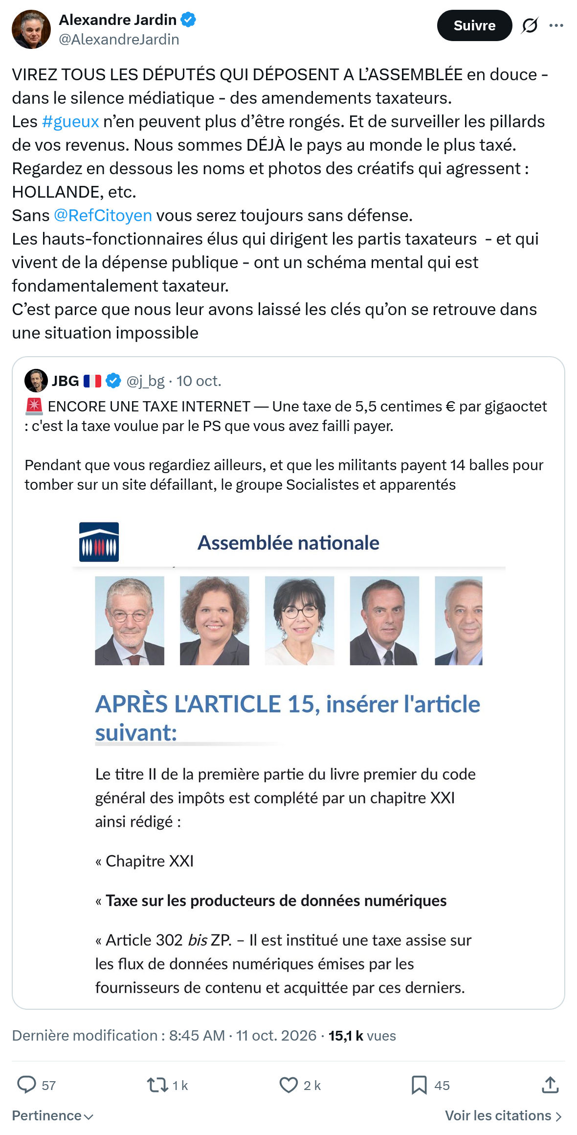 Alexandre Jardin: VIREZ TOUS LES DÉPUTÉS...