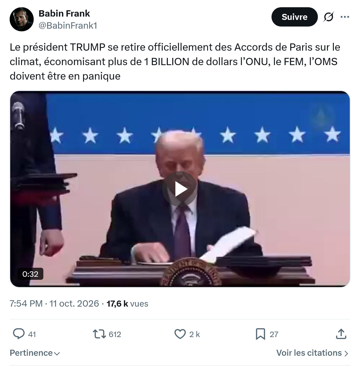 Frank Babin: Le président TRUMP se retire...