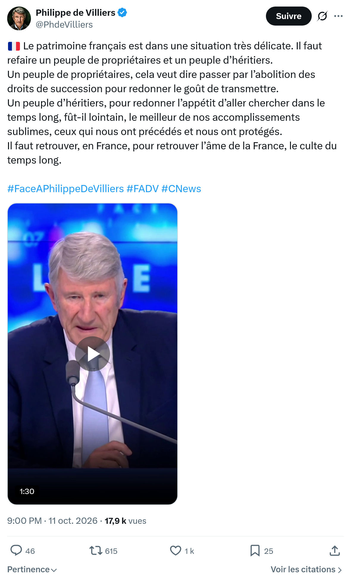 Philippe de Villiers: Le patrimoine français...