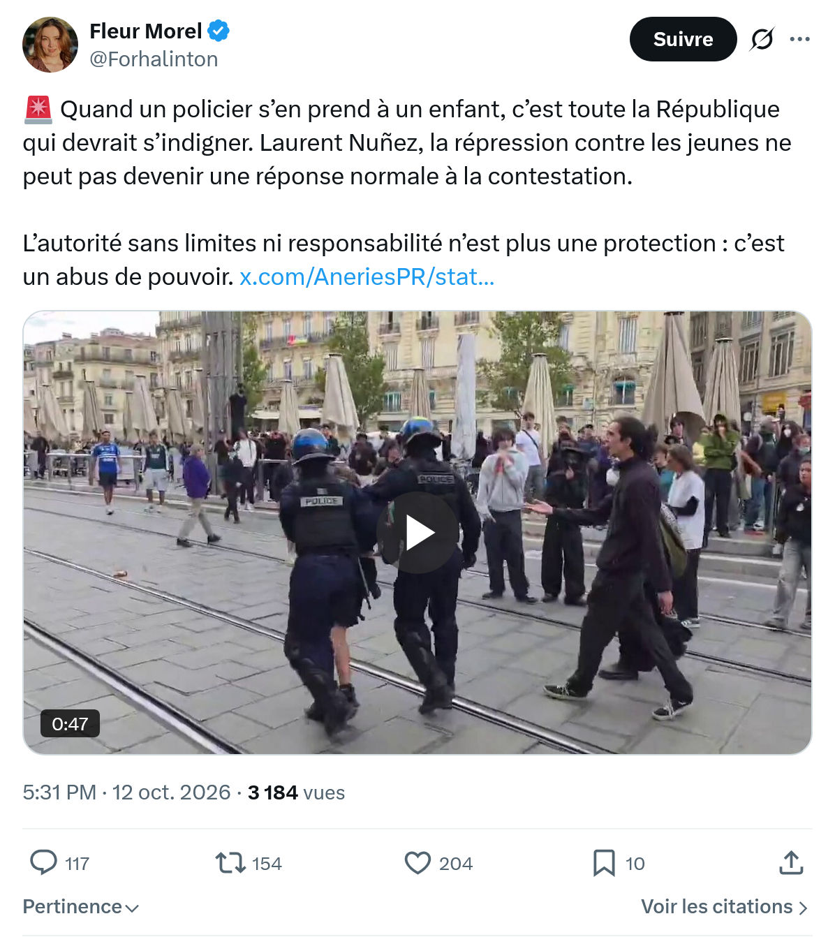 Fleur Morel: Quand un policier s’en prend...