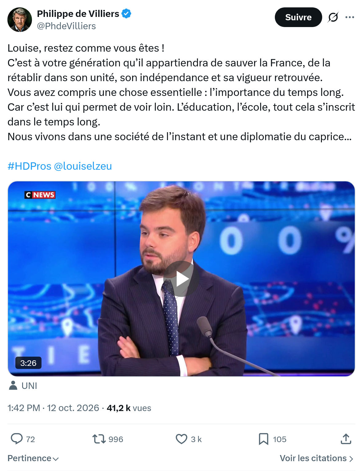 Philippe de Villiers: Louise, restez comme vous êtes...