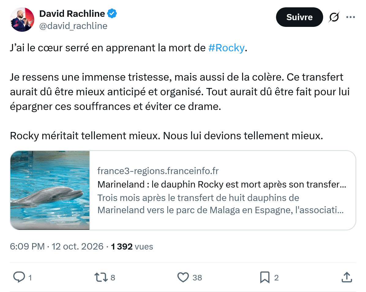 David Rachline: J’ai le cœur serré en apprenant...
