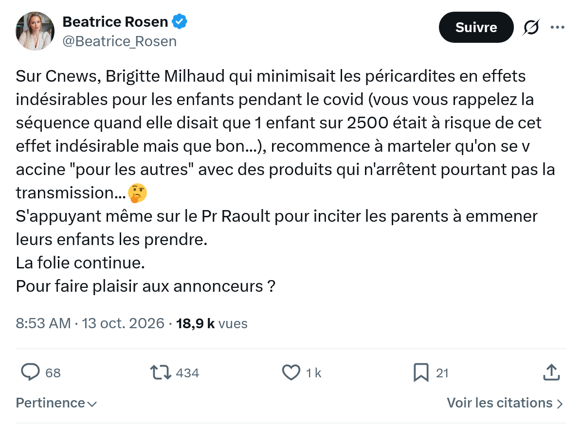 Béatrice Rosen: Sur Cnews, Brigitte Milhaud...
