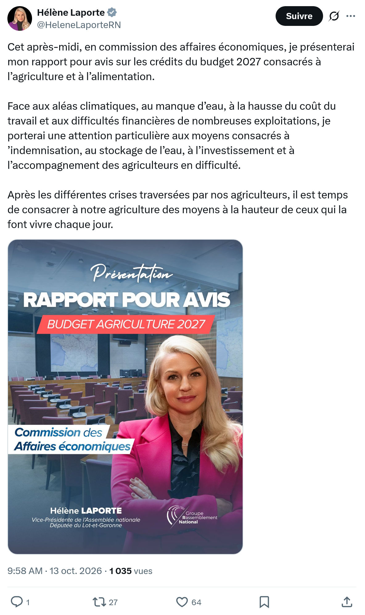 Hélène Laporte: Cet après-midi, en commission...