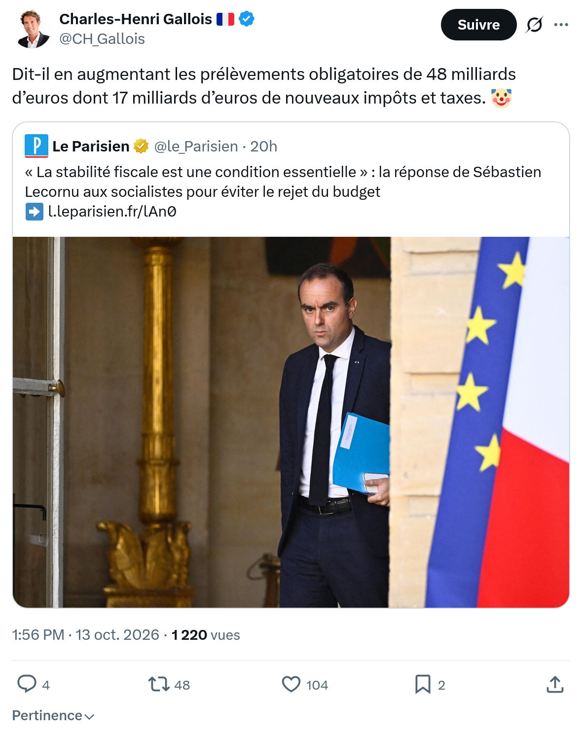 Charles-Henri Gallois: Dit-il en augmentant les prélèvements...