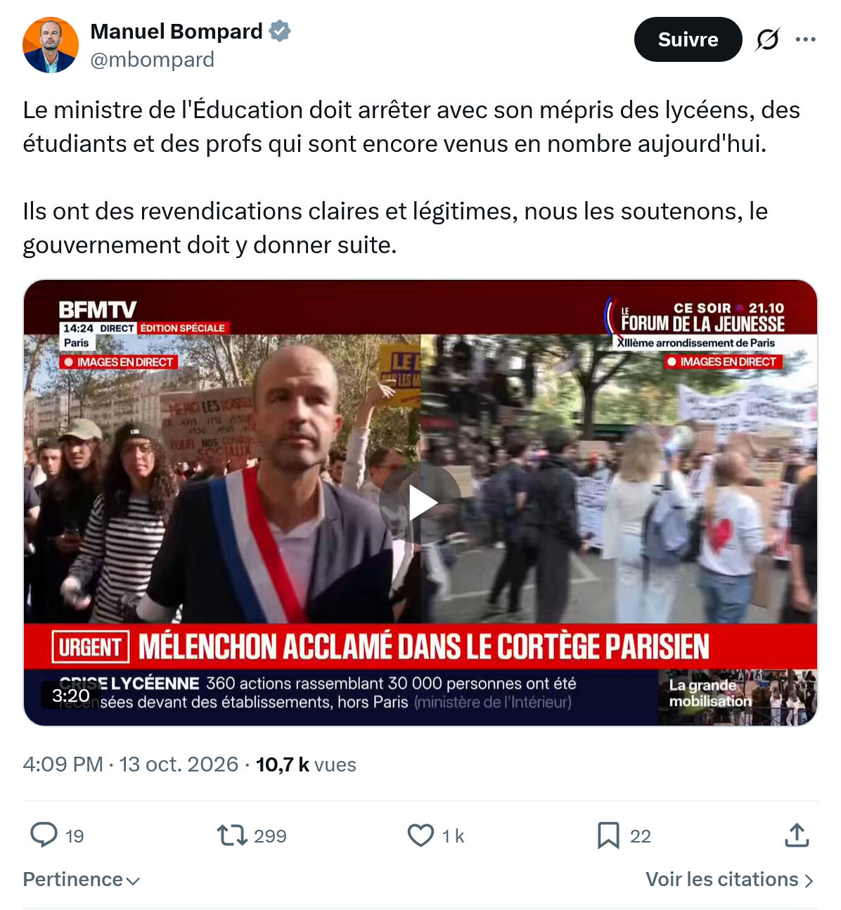 Manuel Bompard: Le ministre de l'Éducation...