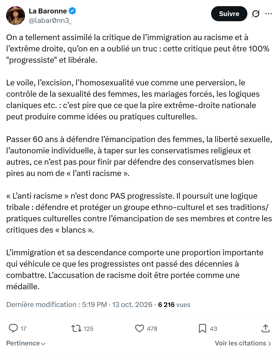 La Baronne: On a tellement assimilé...