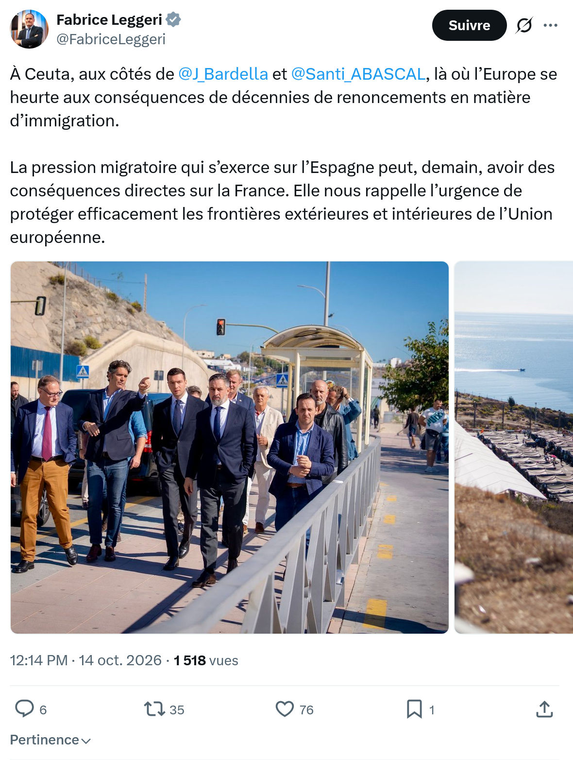 Fabrice Leggeri: À Ceuta, aux côtés de @J_Bardella...
