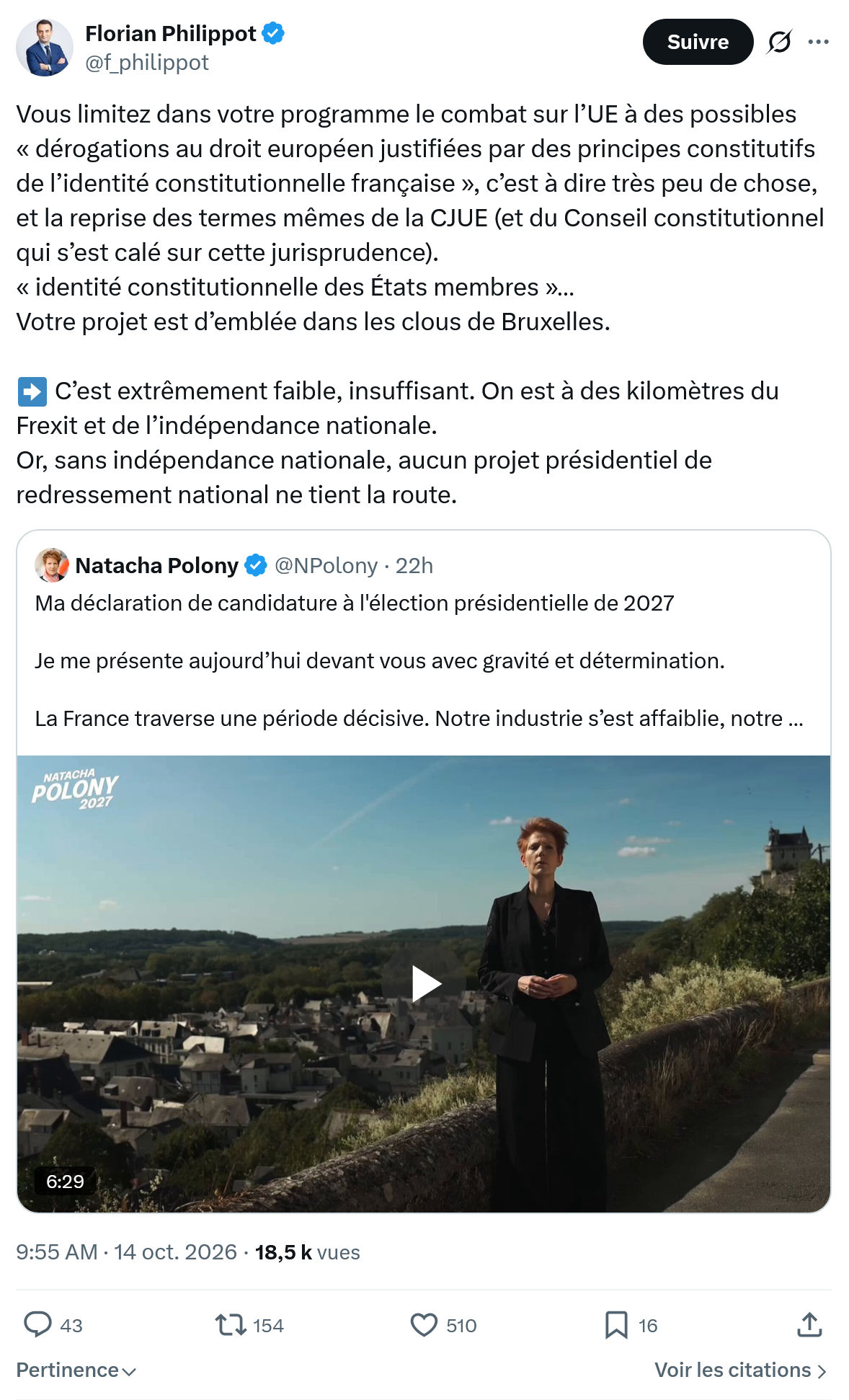 Florian Philippot: Vous limitez dans votre programme...