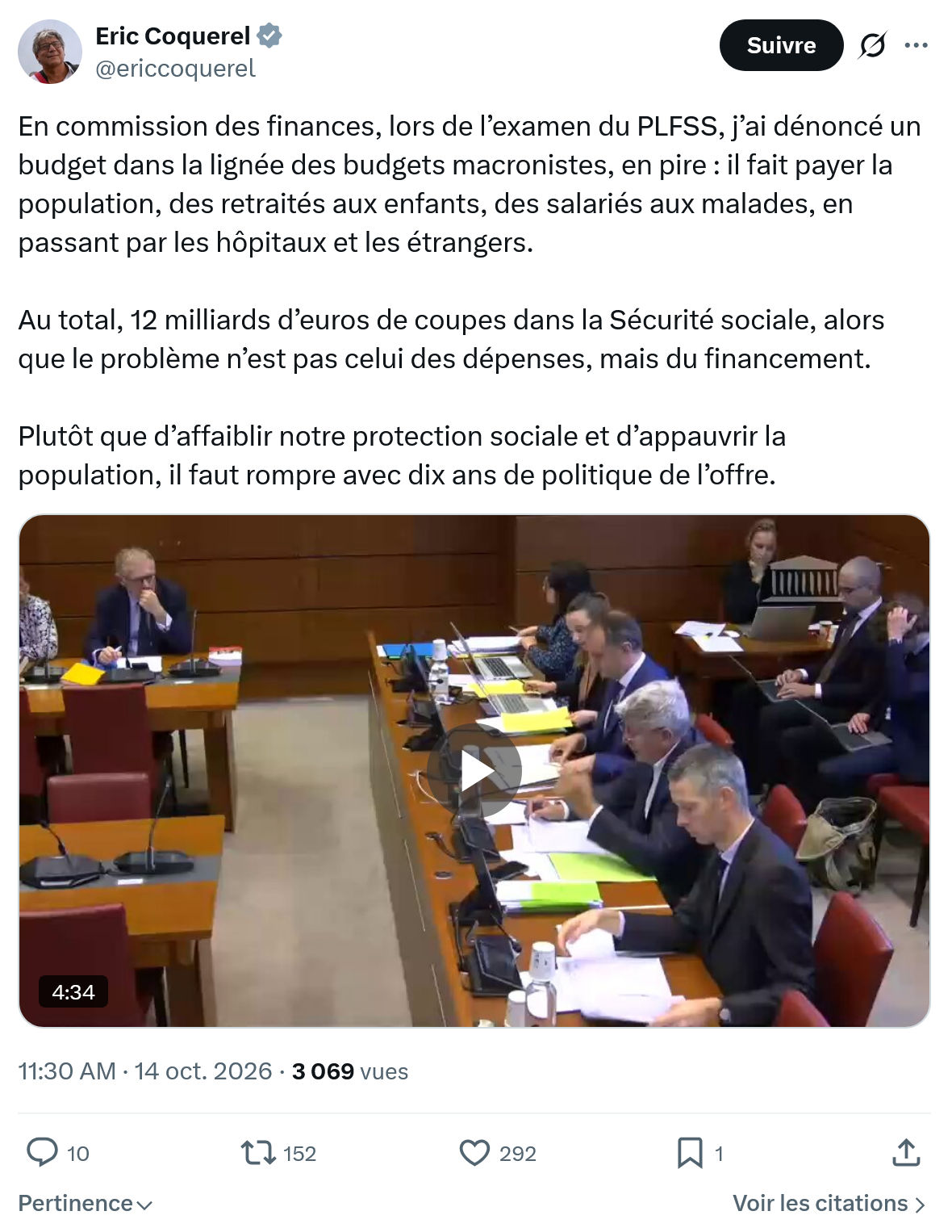Eric Coquerel: En commission des finances...