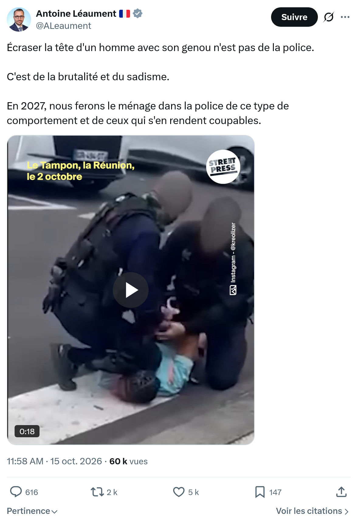 Antoine Léaument: Écraser la tête d'un homme...