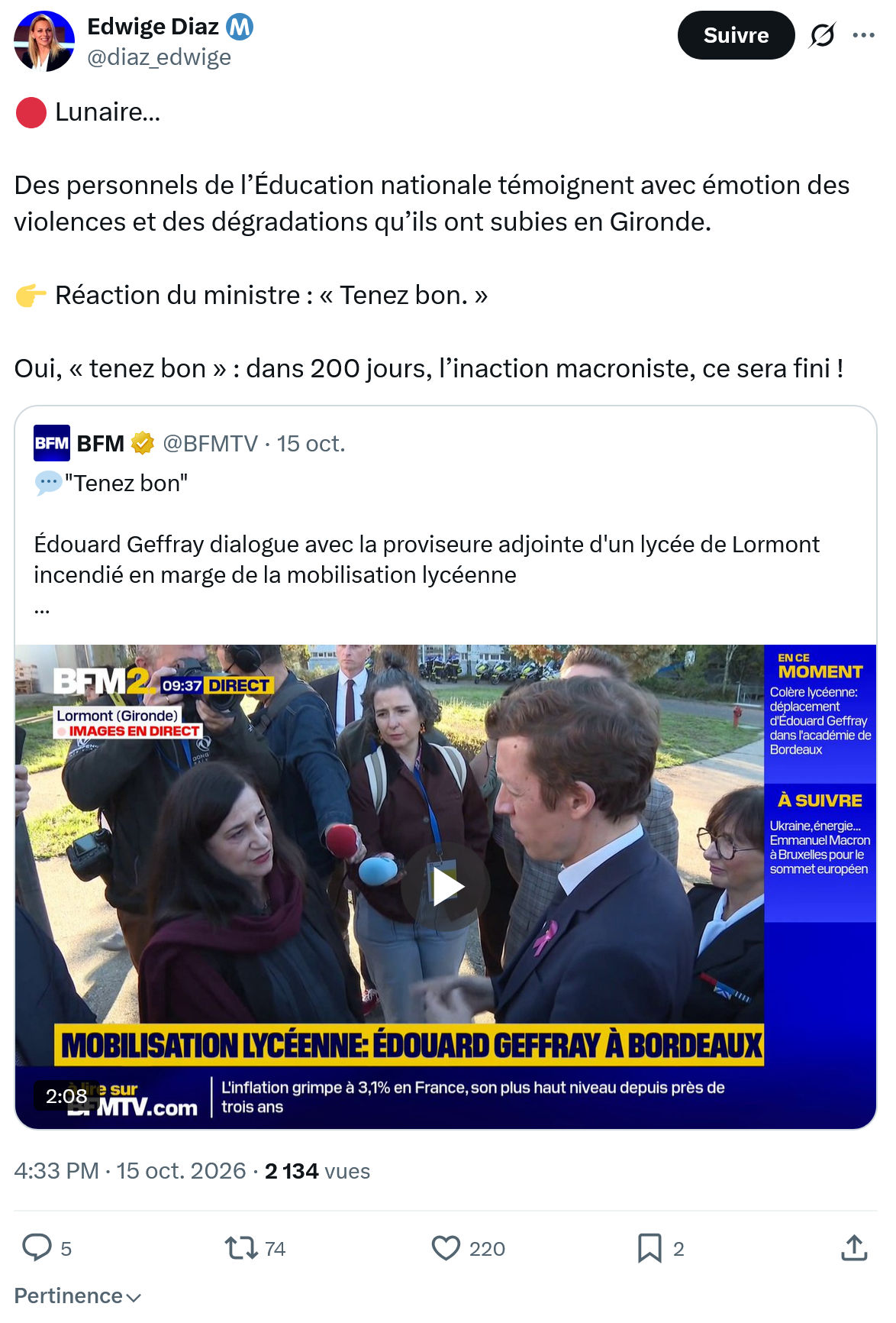 Edwige Diaz: Des personnels de l’Éducation...