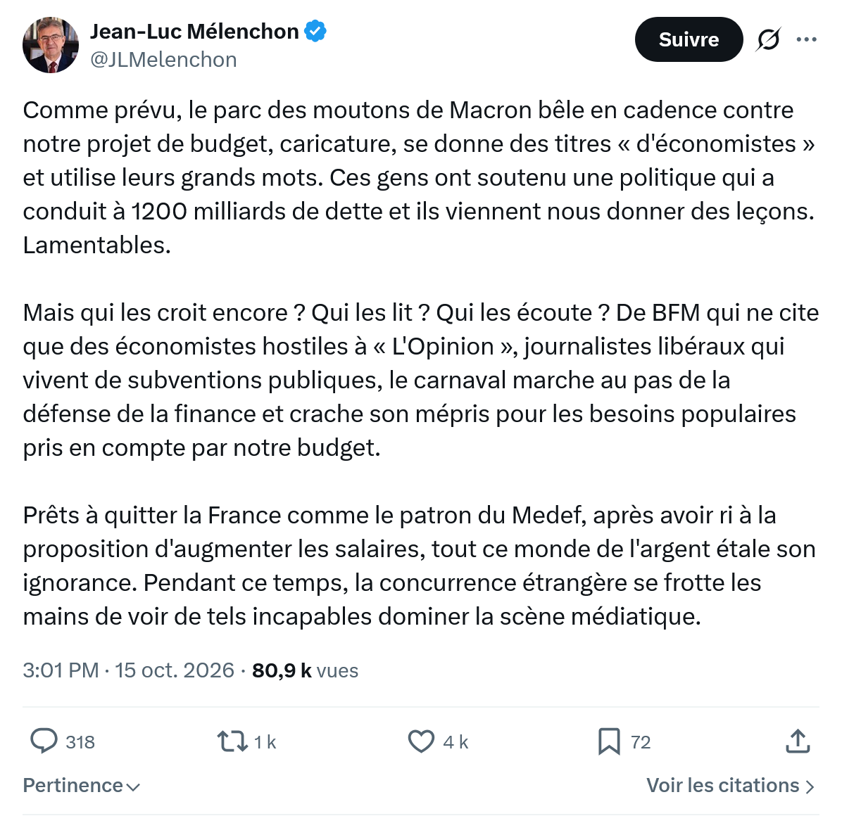 Jean-Luc Mélenchon: Comme prévu, le parc des moutons...