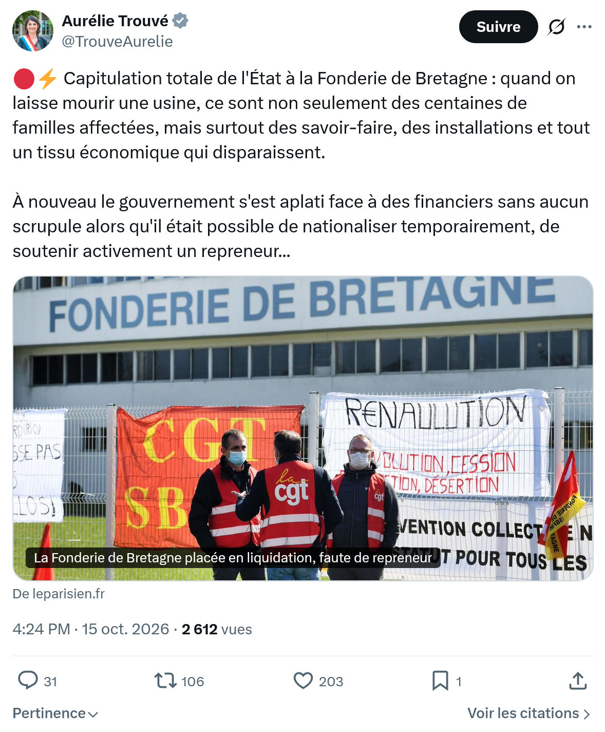 Aurélie Trouvé: Capitulation totale de l'État...