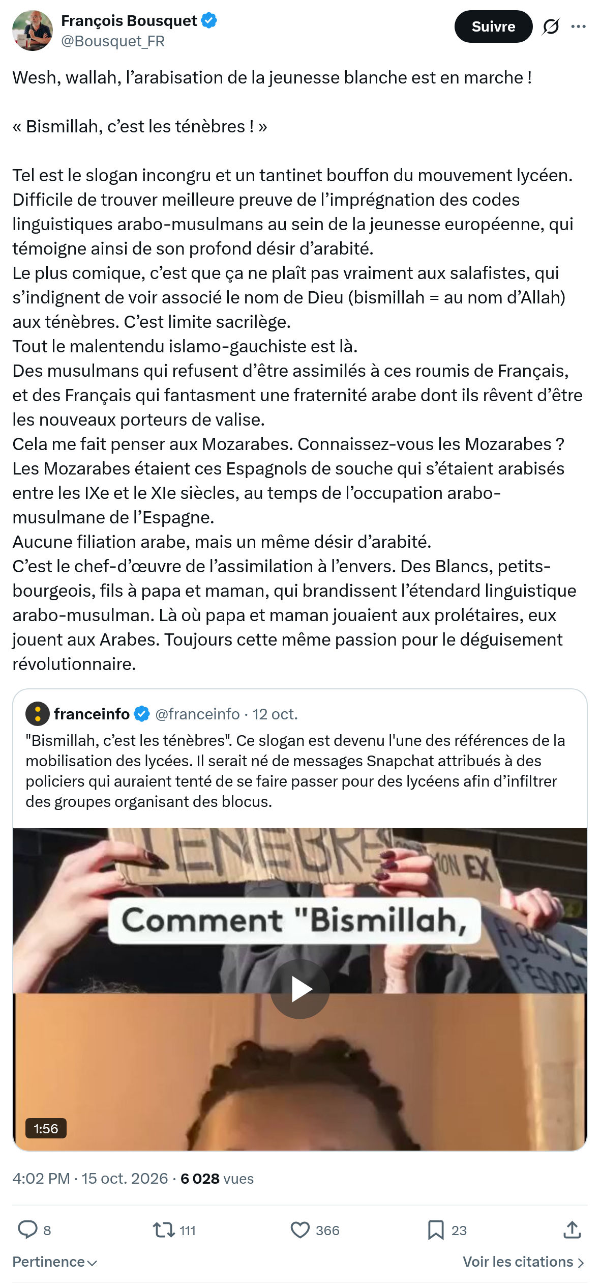 François Bousquet: Wesh, wallah, l’arabisation...