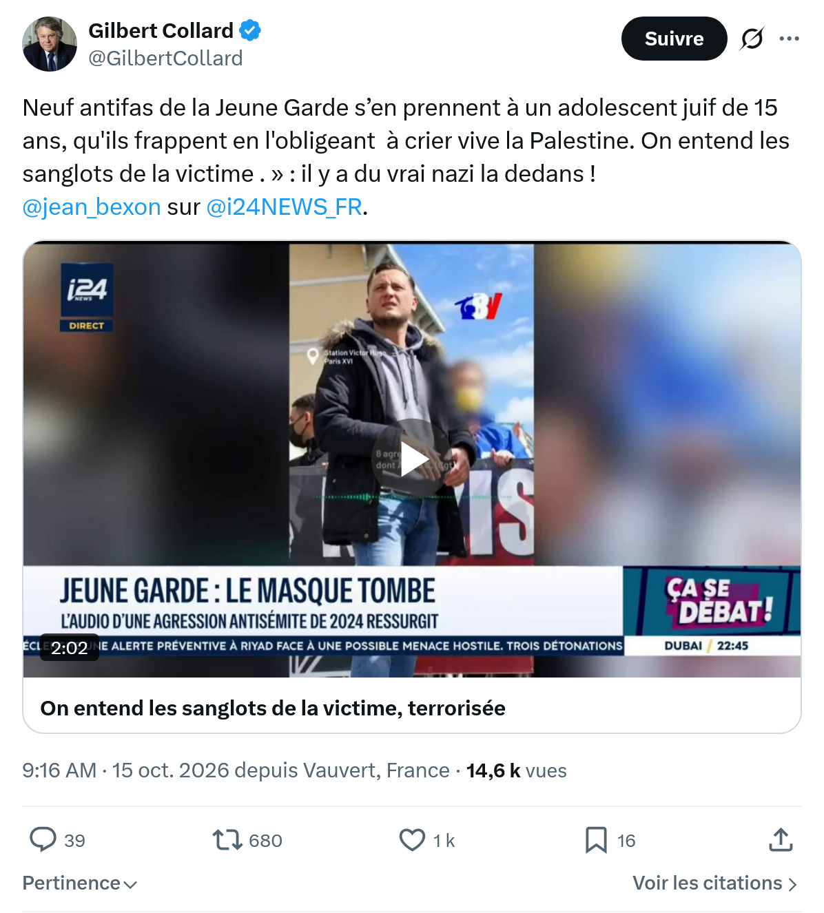 Gilbert Collard: Neuf antifas de la Jeune Garde...