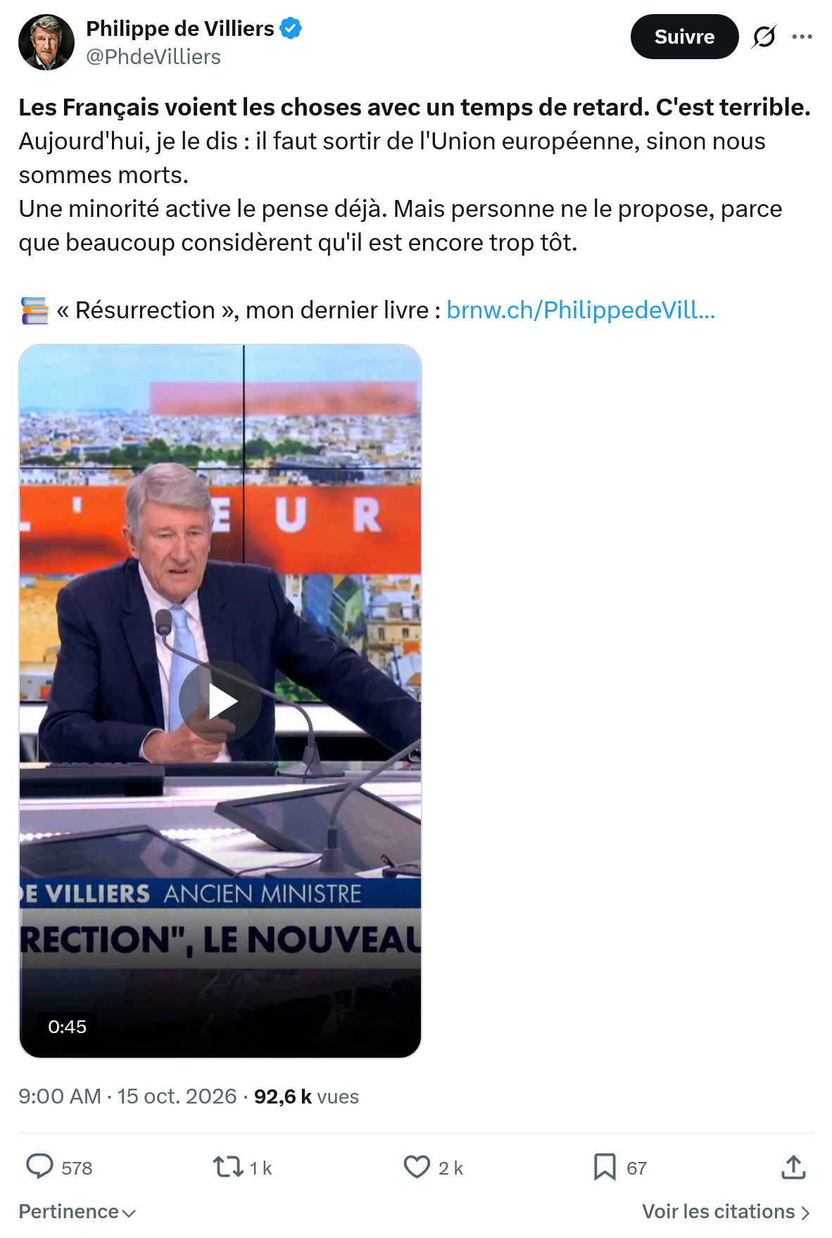 Philippe de Villiers: Les Français voient les choses...