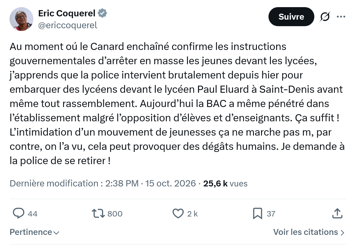 Eric Coquerel: Au moment oú le Canard...