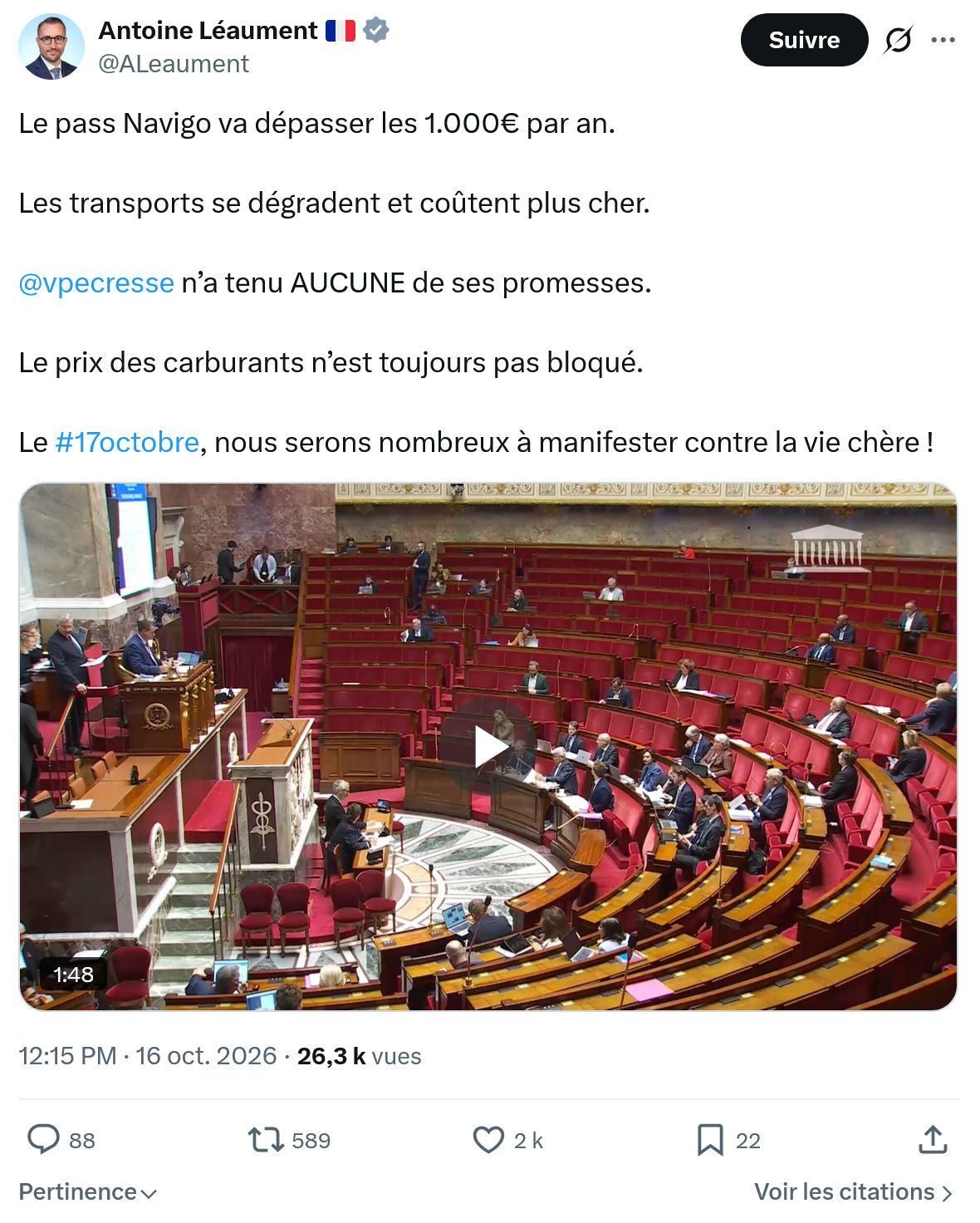 Antoine Léaument: Le pass Navigo va dépasser...